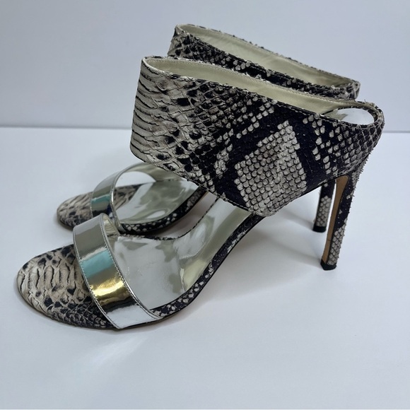 Stuart Weitzman Myslide Snakeskin and Silver Strap Stiletto Pump Mules Size 10.5 - Picture 3 of 15